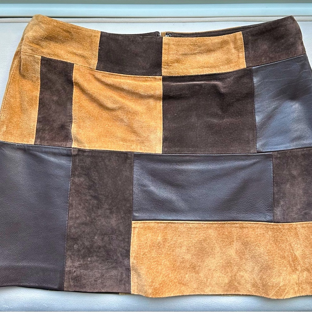bebe Patchwork Leather Skirt - Brown and Black